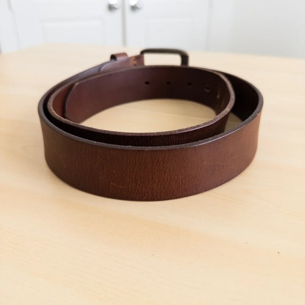 Mens Leather Belt Size 46 Brown Gunmetal Buckle Heritage Preppy Office Classic